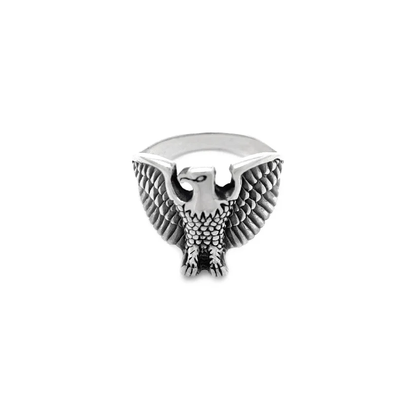 women's rings wedding -Antique-Finish Hawk Ring (Silver)