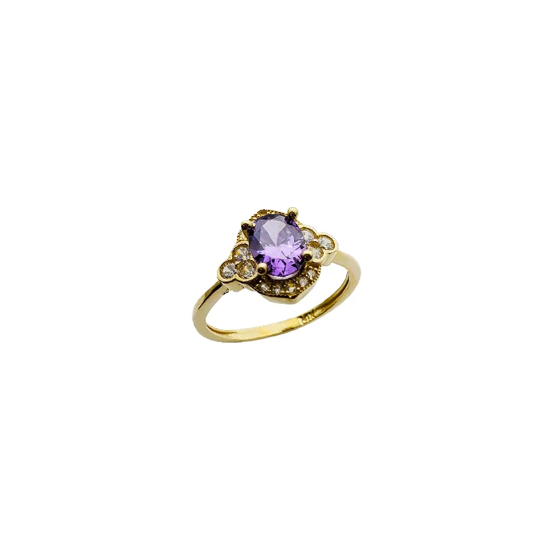 women's rings with vintage-inspired design -Triskelion Accent CZ Purple Stone Ring (14K)