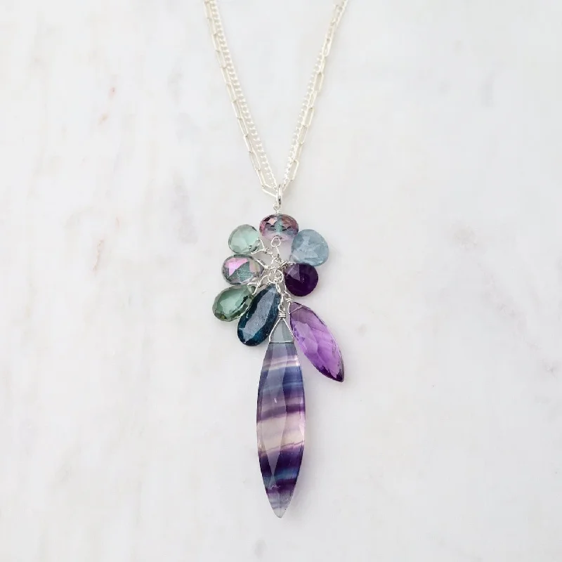 women's necklaces with multi-colored gemstones -Fluorite Marquise with Clusters Necklace