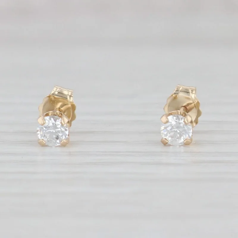 women's earrings with vintage style -Cubic Zirconia Stud Earrings 14k Yellow Gold Round Solitaire Studs