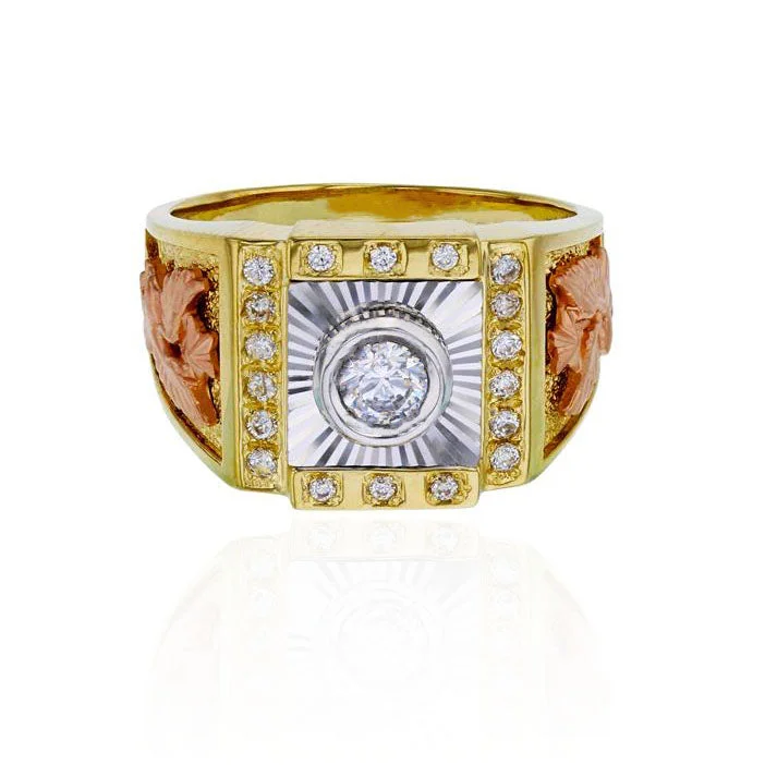 women's rings with emerald-cut stone -Tri-Color Square Round CZ Ring (14K)