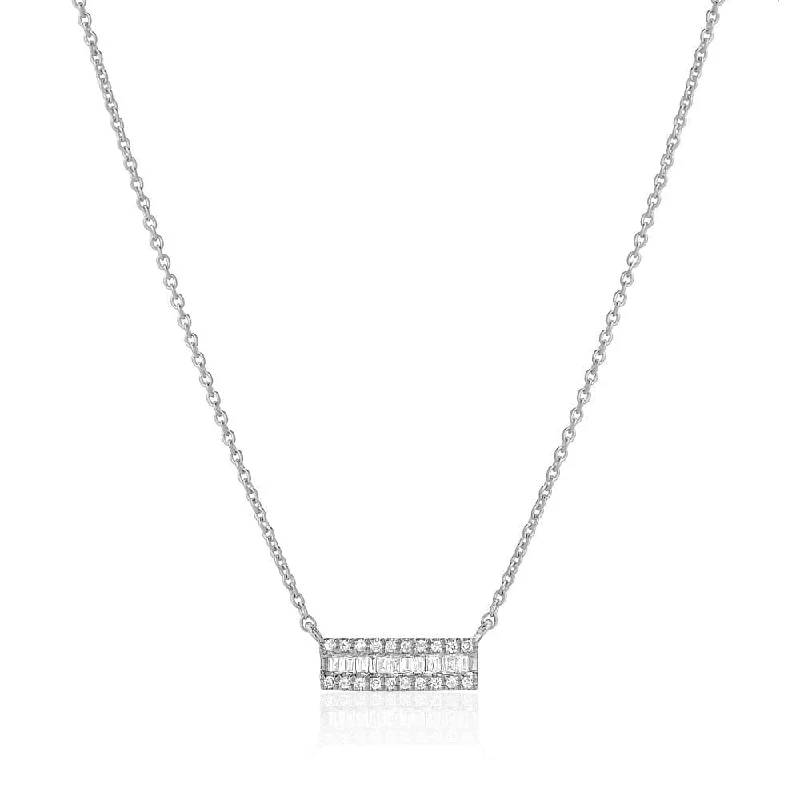 women's necklaces with double chain -Channel Set Baguette Diamond Bar Necklace