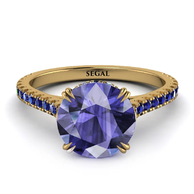 women's engagement rings with asymmetrical style -Hidden Diamond Double Cat Claw Prongs Tanzanite Ring - Hazel No. 213