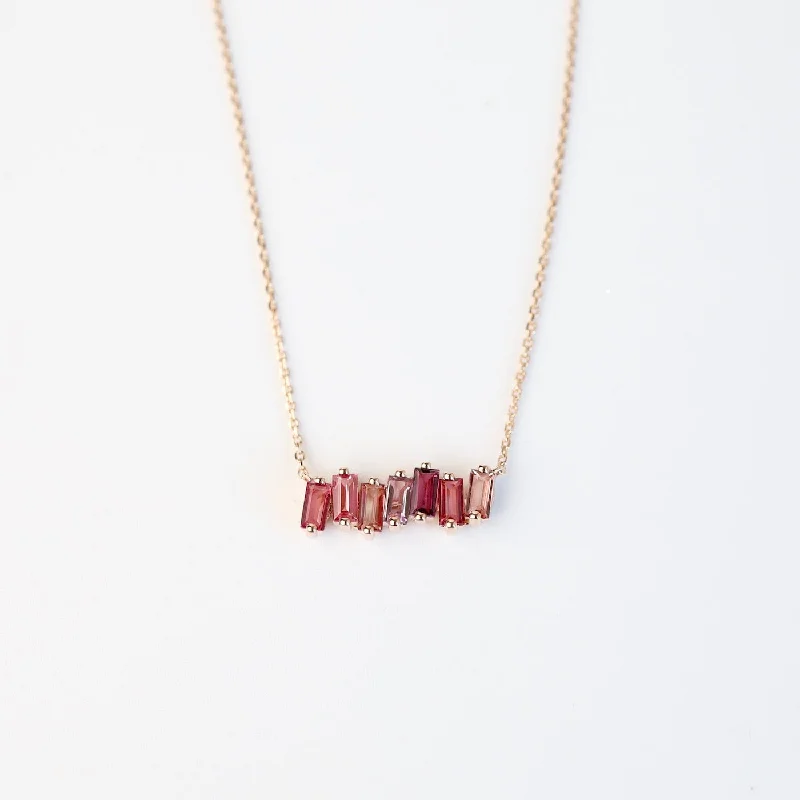 women's necklaces with adjustable clasp -Rose Gold Mixed Pink Baguette Bar Necklace