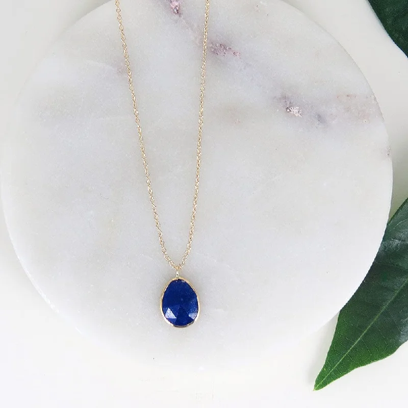 women's necklaces with bezel setting -14k Gold Lapis Slice Necklace