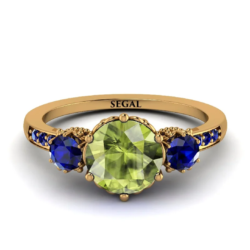 women's engagement rings with square diamond -Vintage 3 Stones Peridot Ring With Micro Pave - Luna No. 710