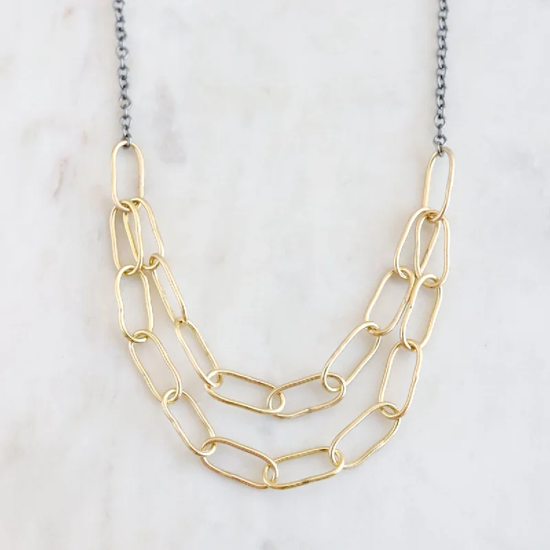 women's necklaces with polished finish -2 Layer 14K Gold & Oxidized Sterling Silver Necklace