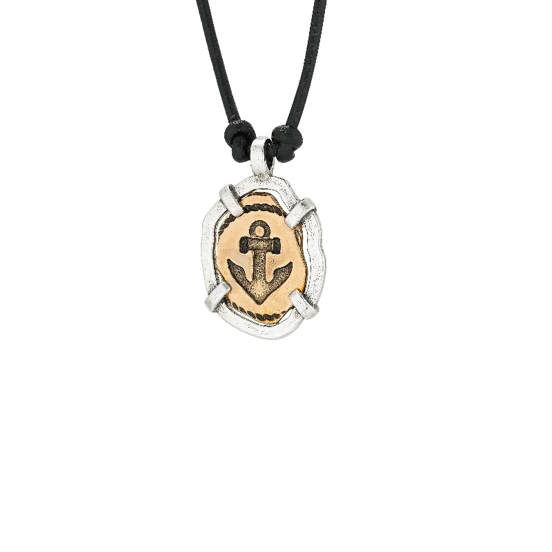 women's necklaces with simple heart pendant -Nautical Anchor Two Tone Bezel Necklace