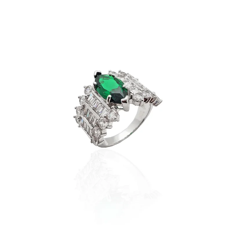 women's rings with eternity band -Fancy Green Marquise Center Stone Ring (Silver)