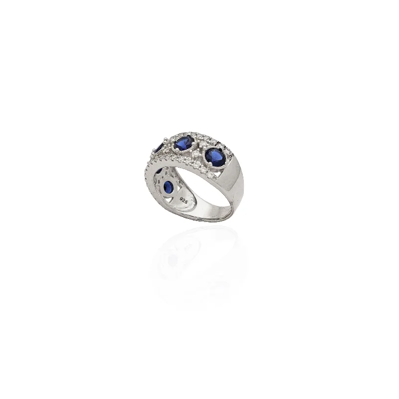 women's rings with three-stone setting -Five Blue-Stone CZ Milgrain Ring (Silver)