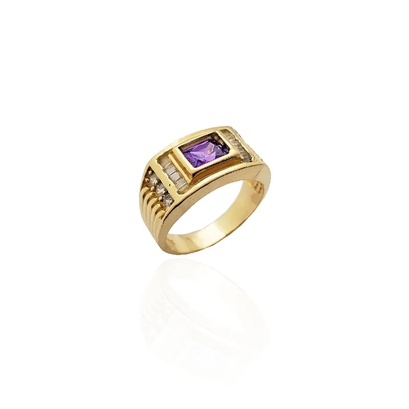 women's rings with statement stone -Rectangle Purple Stone CZ Ring (14K).