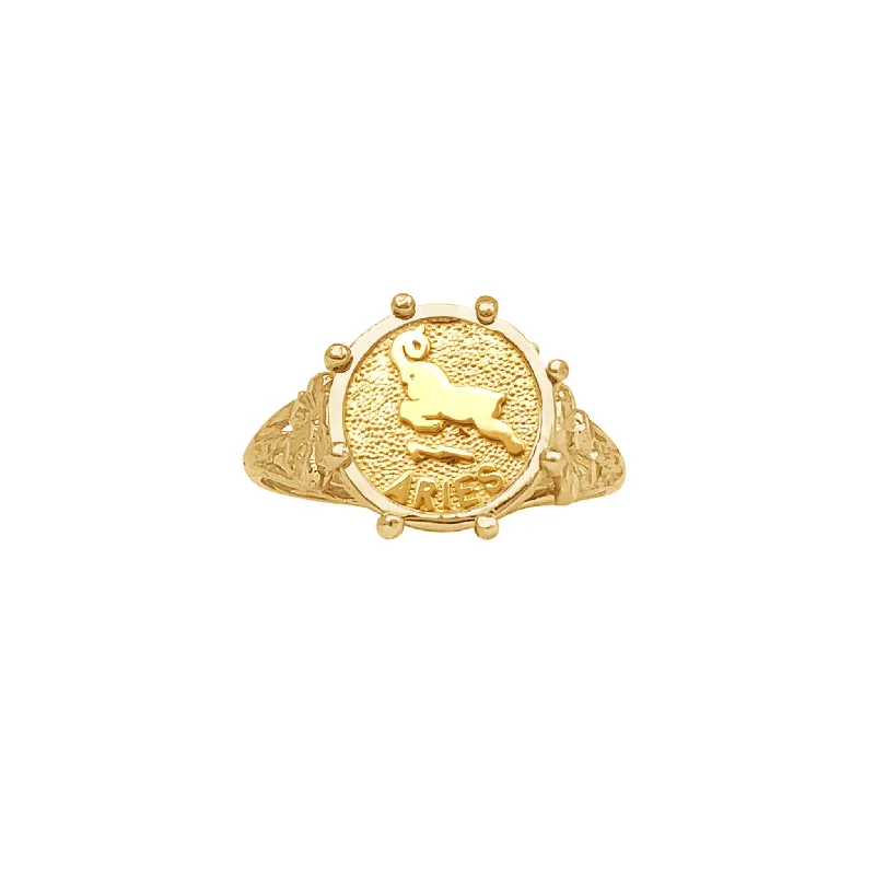 women's rings with floral design -Vintage Aries Zodiac Sign Lady Ring (14K)