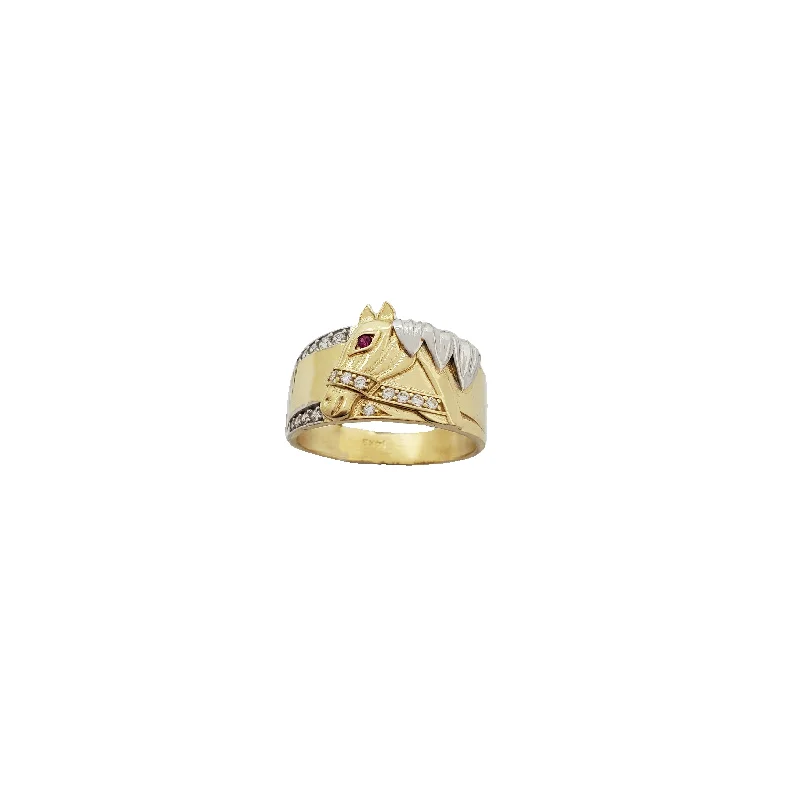 women's rings with stacking design -Two Tone Horse Band Ring (14K）