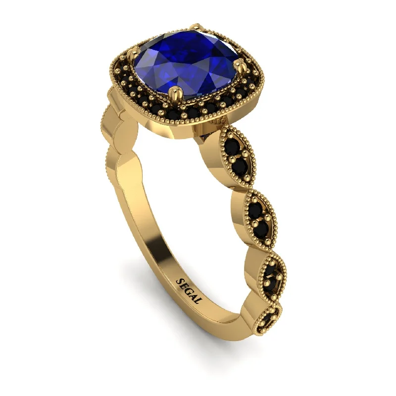 women's engagement rings with radiant cut diamond -Vintage Inspired Sapphire Halo Ring - Frances No. 43