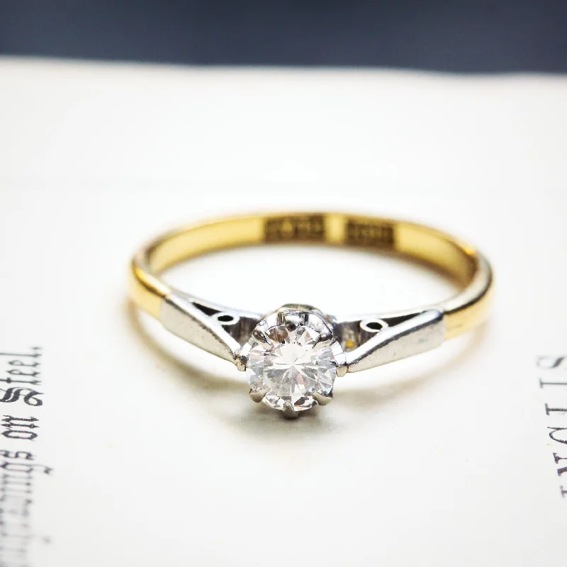 women's engagement rings with cushion cut -Glittering Sensation! Vintage Brilliant Cut Diamond Solitaire Ring