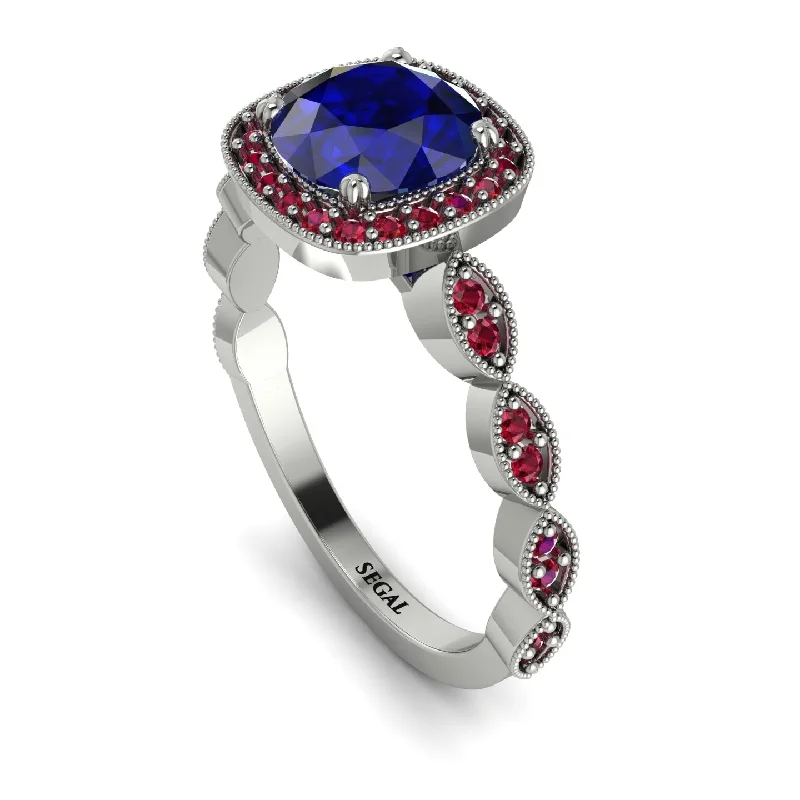 women's engagement rings with gemstone -Vintage Inspired Sapphire Halo Ring - Frances No. 60