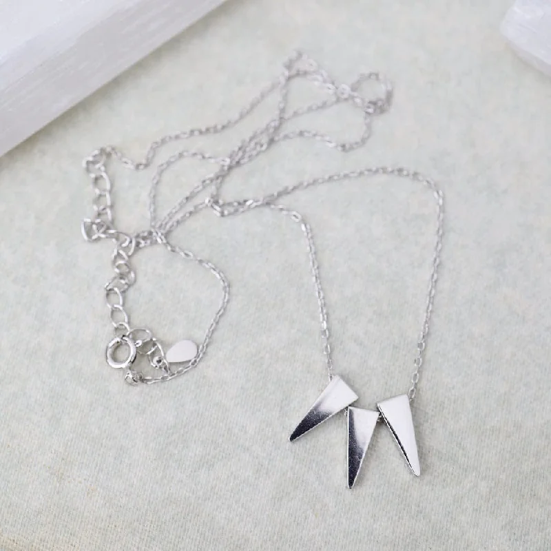 women's necklaces with minimalist pendant -Rhodium Plated Sterling Silver Triple Triangles Necklace