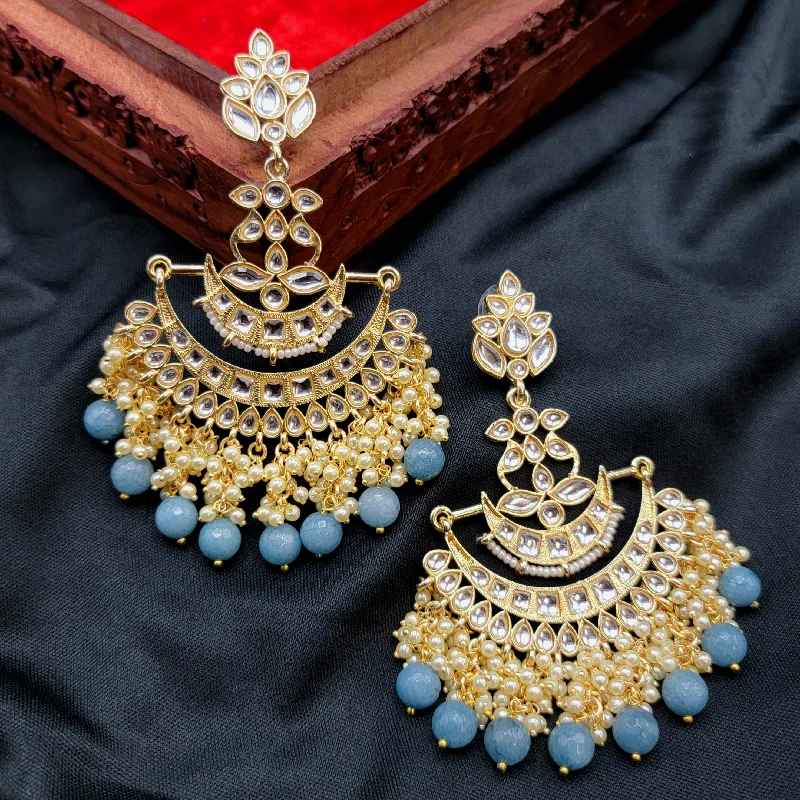 women's earrings with triangle shape -Statement Long Kundan Earrings