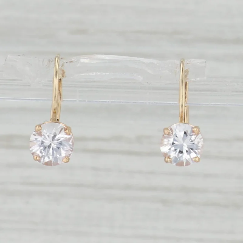 women's earrings with aquamarine -1.60ctw White Sapphire Drop Earrings 14k Yellow Gold Leverback Round Solitaires