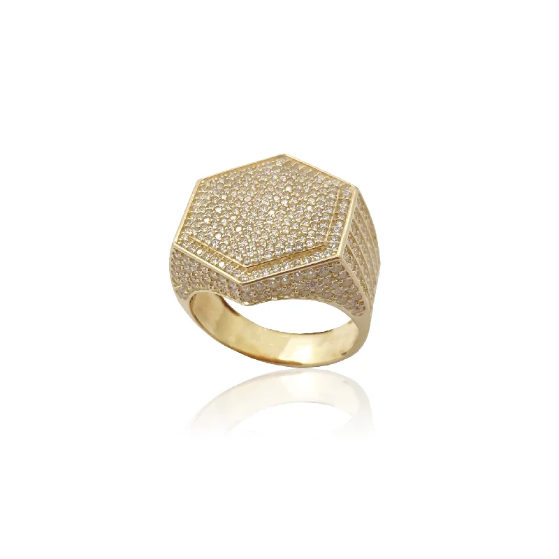 women's rings with diamond halo -Micropavé Hexagonal Signet Ring (14K)