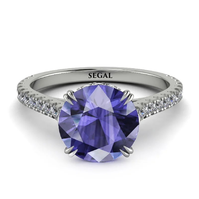 women's engagement rings with stackable design -Hidden Diamond Double Cat Claw Prongs Tanzanite Ring - Hazel No. 203