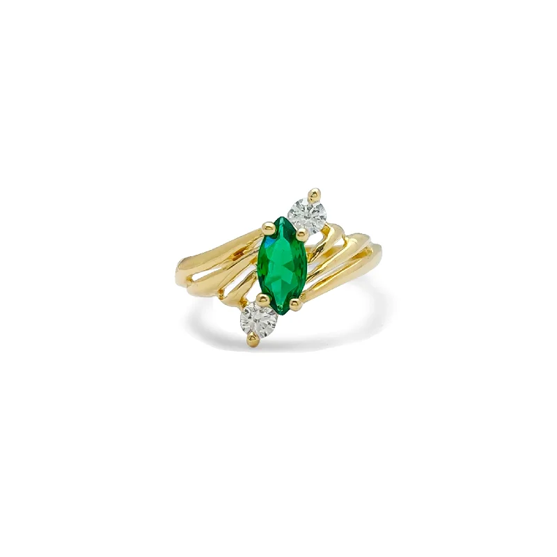 women's rings with bold gemstone center -Bypass Green Marquise Triumvirate Ring (14K)