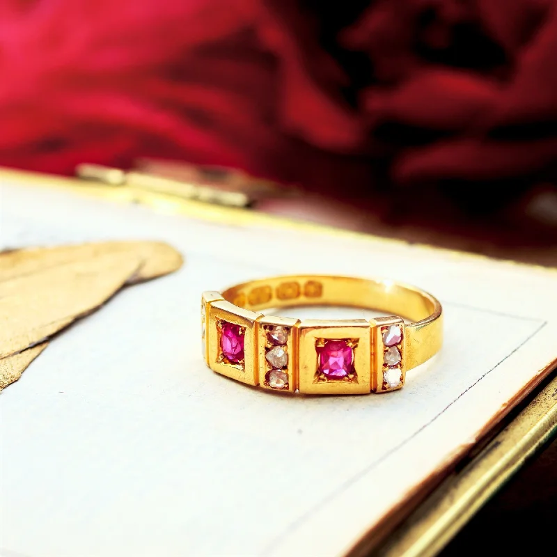 women's engagement rings with classic solitaire -Date 1876 Historical Revival Ruby & Diamond Band Ring