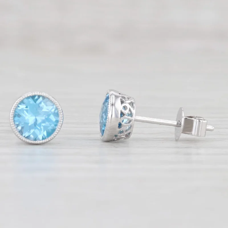 women's earrings with hypoallergenic material -New 1.85ctw Topaz Solitaire Stud Earrings 14k White Gold December Birthstone