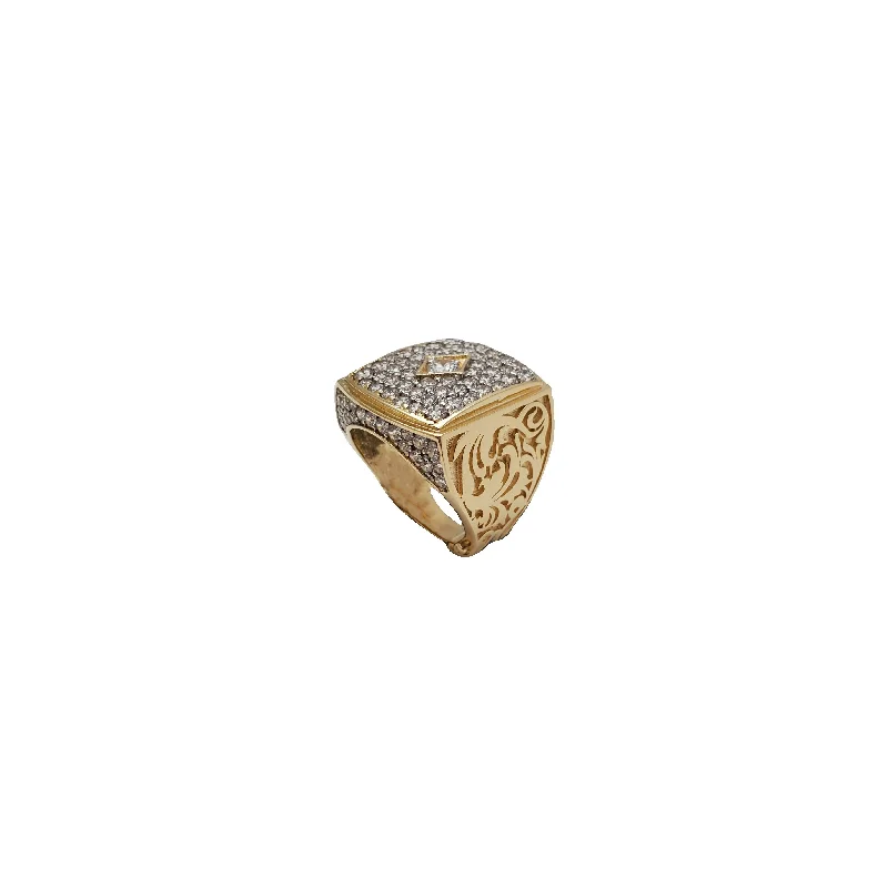 women's rings with vintage style -Square Iced-Out Ring (14K)