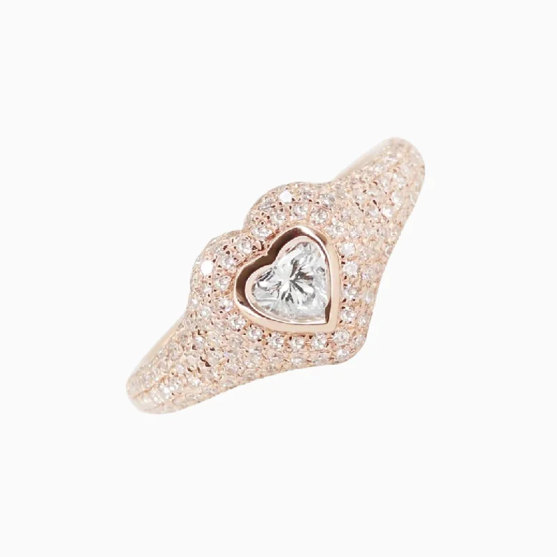 women's engagement rings with moissanite center -Diamond Heart Pinky Signet Ring