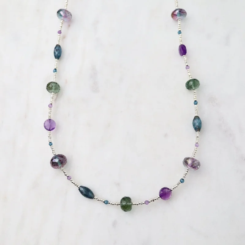 women's necklaces with fine silver chain -Silver Glass Kyanite, Amethyst & Quartz Necklace