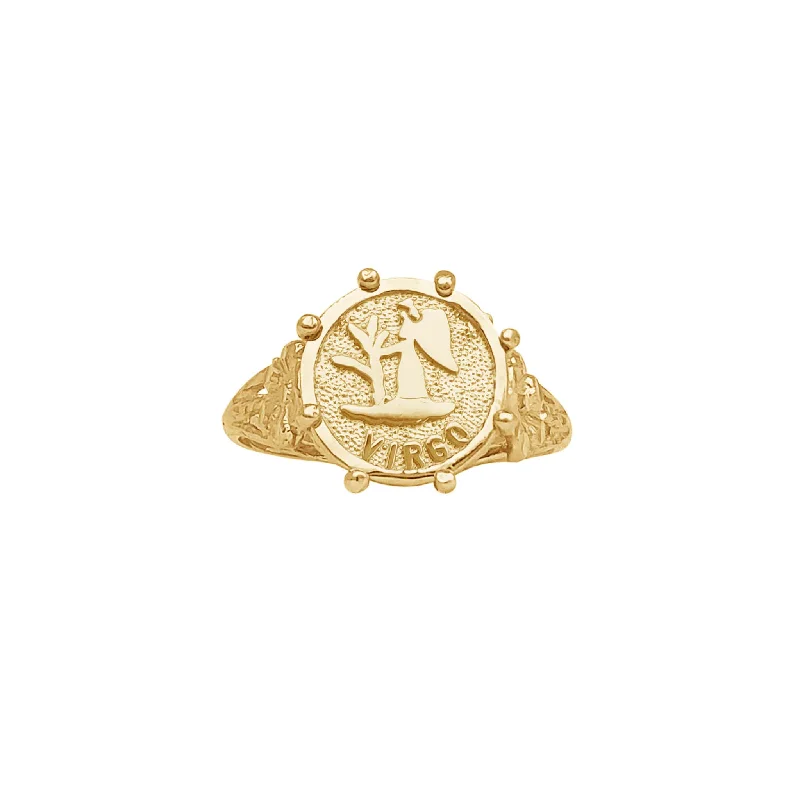 women's rings with rose gold band -Vintage Virgo Zodiac Sign Lady Ring (14K)