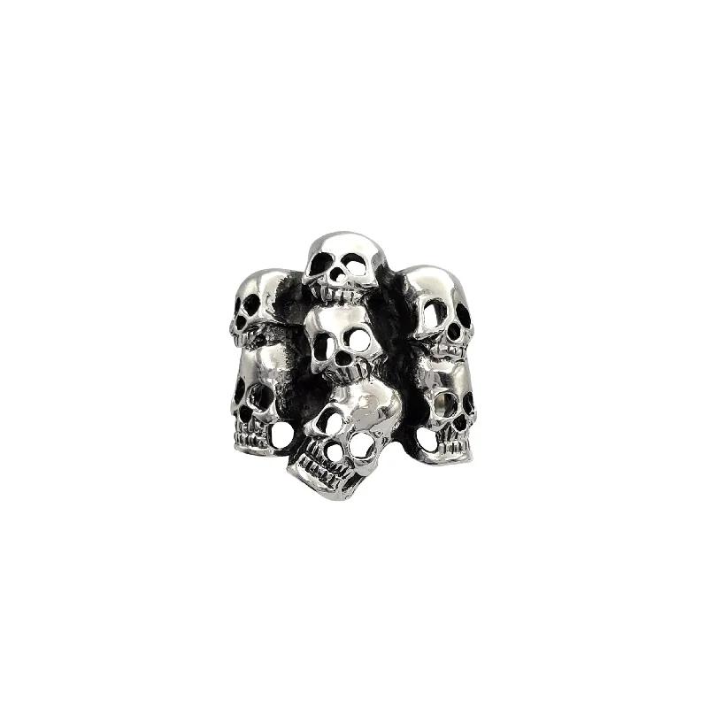 women's rings with minimalist charm -Antique-Finish Crypt Skulls Men's Ring (Silver)