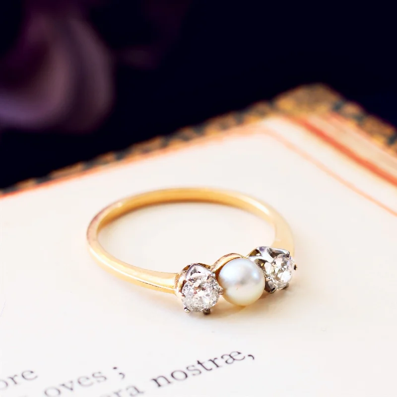 women's engagement rings with pear-shaped diamond -Antique 1920's Pearl & Diamond Trilogy Ring