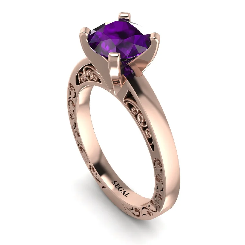 women's engagement rings with radiant cut diamond -Vintage Solitaire Amethyst Ring - Vera No. 302