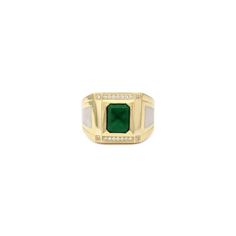 women's rings with textured band -Radiant-Cut Faux Emerald Two-Toned Ring (14K)