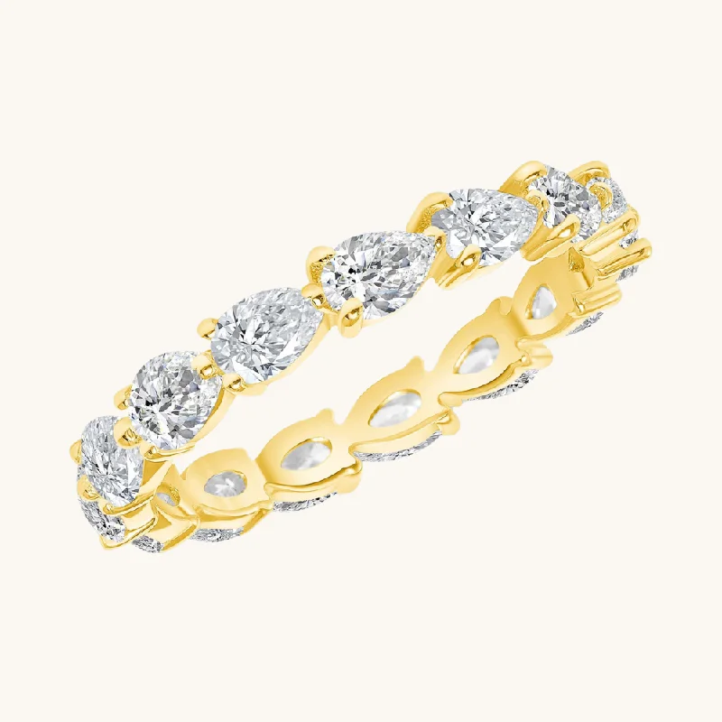 women's engagement rings with dual-tone band -Sideways Diamond Pear Shape Eternity Band