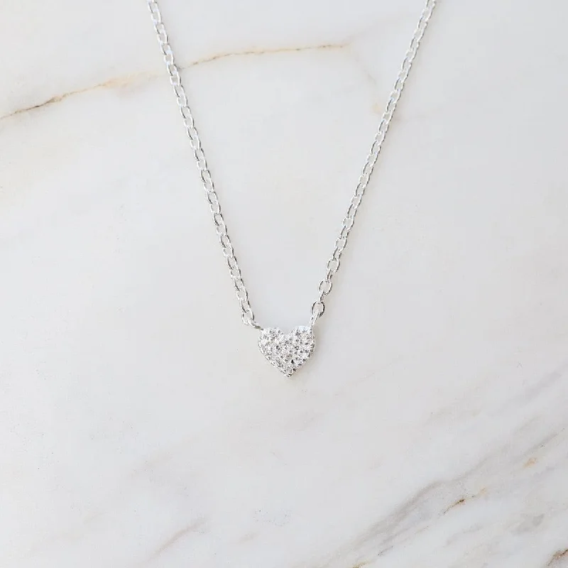 women's necklaces with custom engraving -Very Tiny Pave Heart Necklace in Sterling Silver