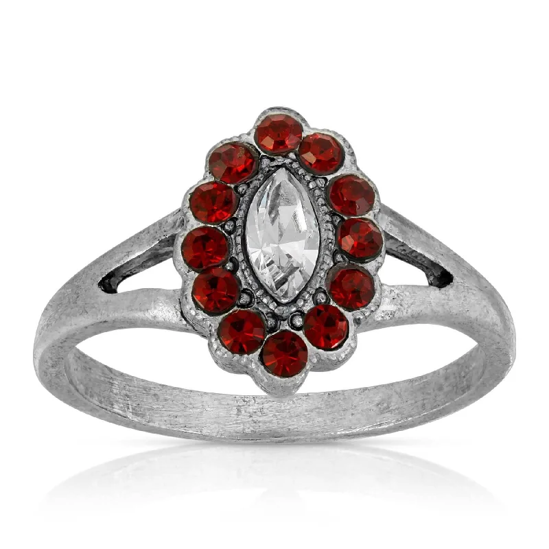 women's engagement rings with oval diamond -1928 Jewelry Pewter Diamond Shaped Crystal With Red Crystals Ring Size 7