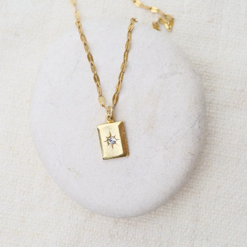 women's necklaces with statement pendant -Rectangle with Stone Necklace