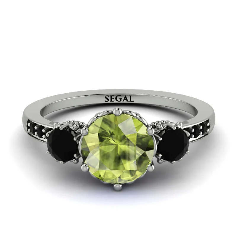 women's engagement rings with vintage design -Vintage 3 Stones Peridot Ring With Micro Pave - Luna No. 709