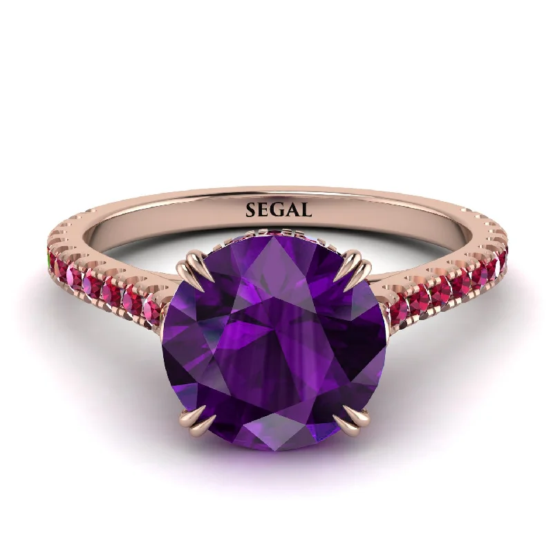 women's engagement rings with custom design -Hidden Diamond Double Cat Claw Prongs Amethyst Ring - Hazel No. 311