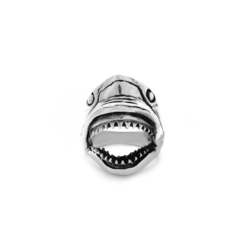 women's rings with multi-stone setting -Antique-Finish Shark Head Ring (Silver)