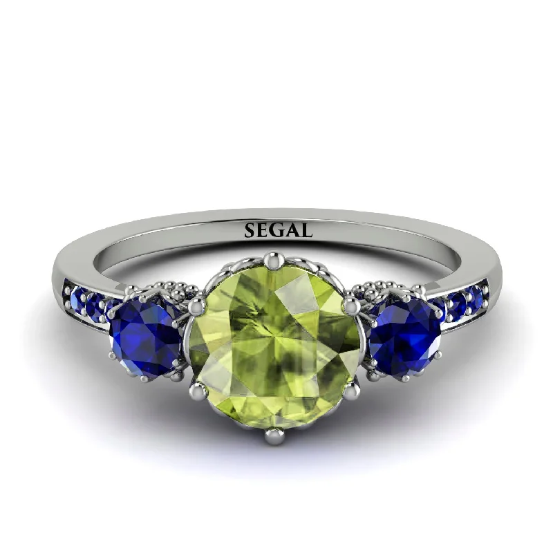 women's engagement rings with cushion cut -Vintage 3 Stones Peridot Ring With Micro Pave - Luna No. 712