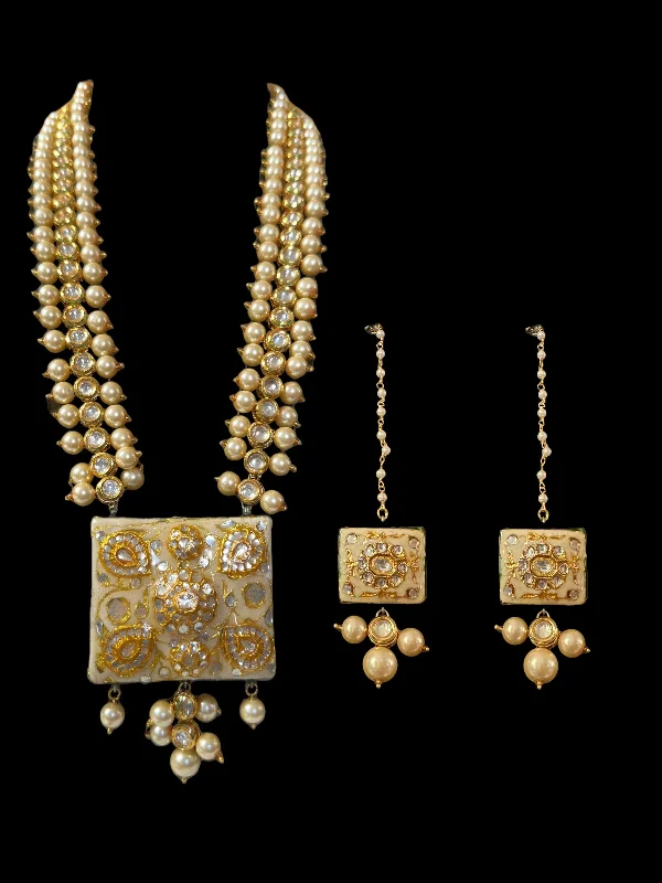 women's necklaces with geometric shape -DLN28 kundan meenakari long necklace set ( READY TO SHIP)