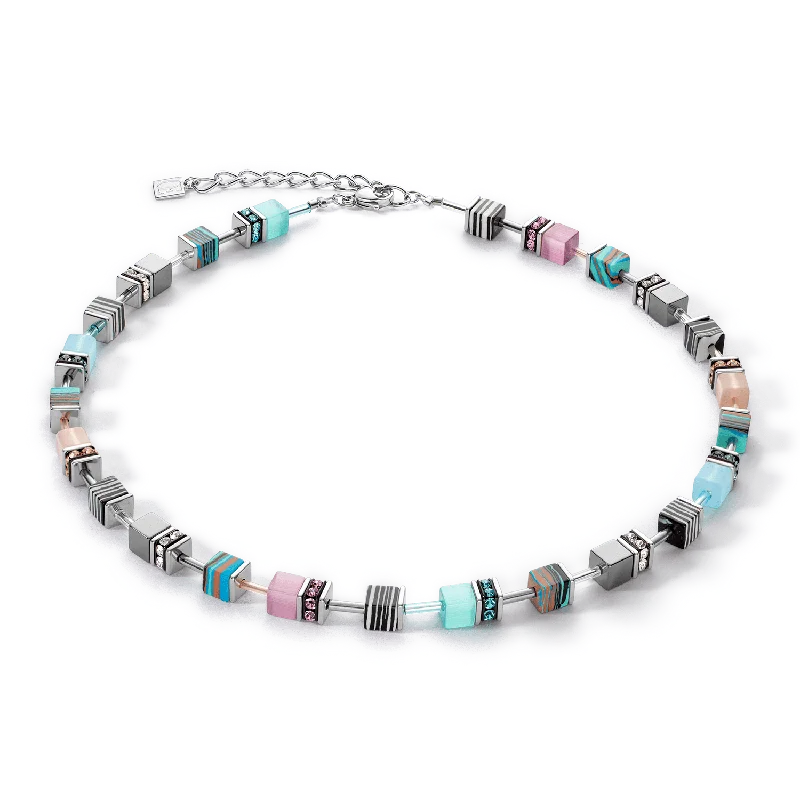 women's necklaces with rope chain -Aqua Pink Candy GeoCube Necklace