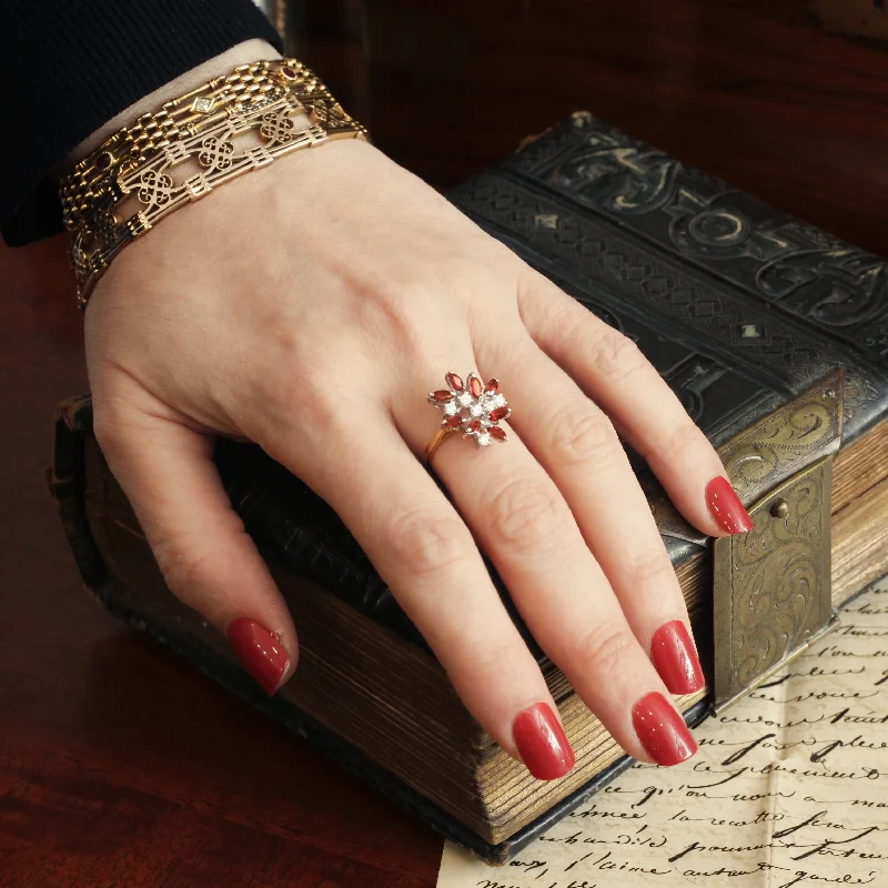 women's engagement rings with bezel set diamond -A Flirtatious Asymmetric 1980's Ruby & Diamond Cocktail Ring