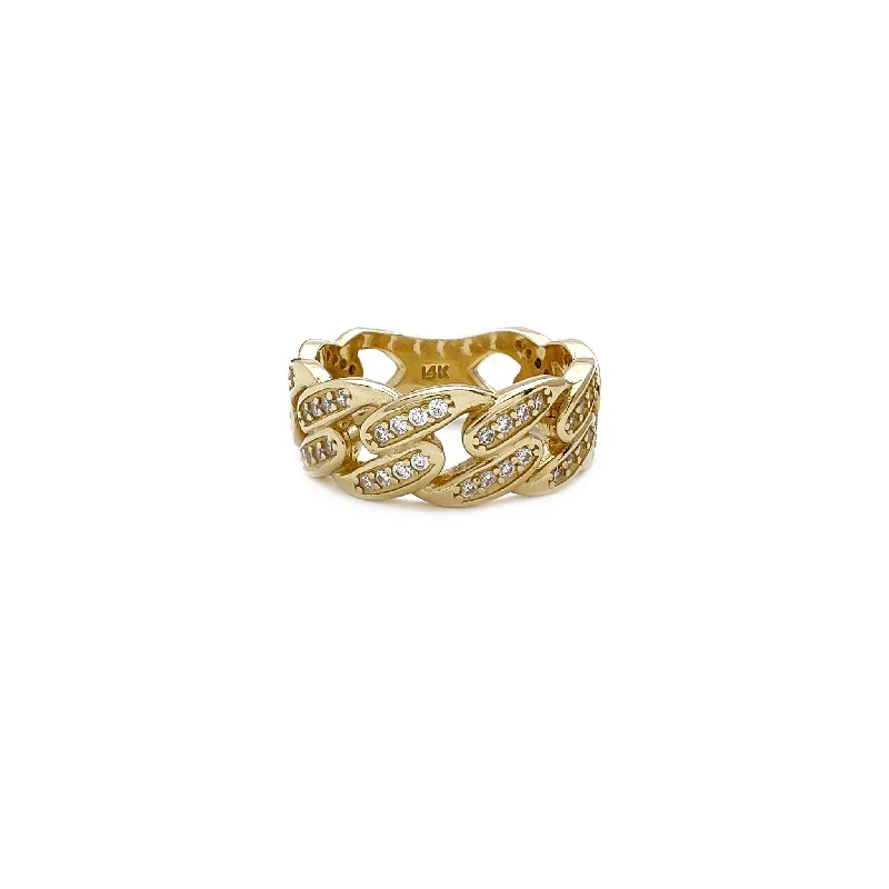 women's rings with delicate diamond accents -Iced-Out Oblong Cuban Link Ring (14K)