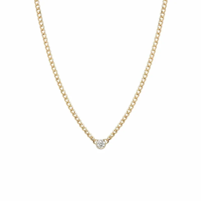 women's necklaces with halo setting -14k Gold 3mm Bezel set Diamond Necklace