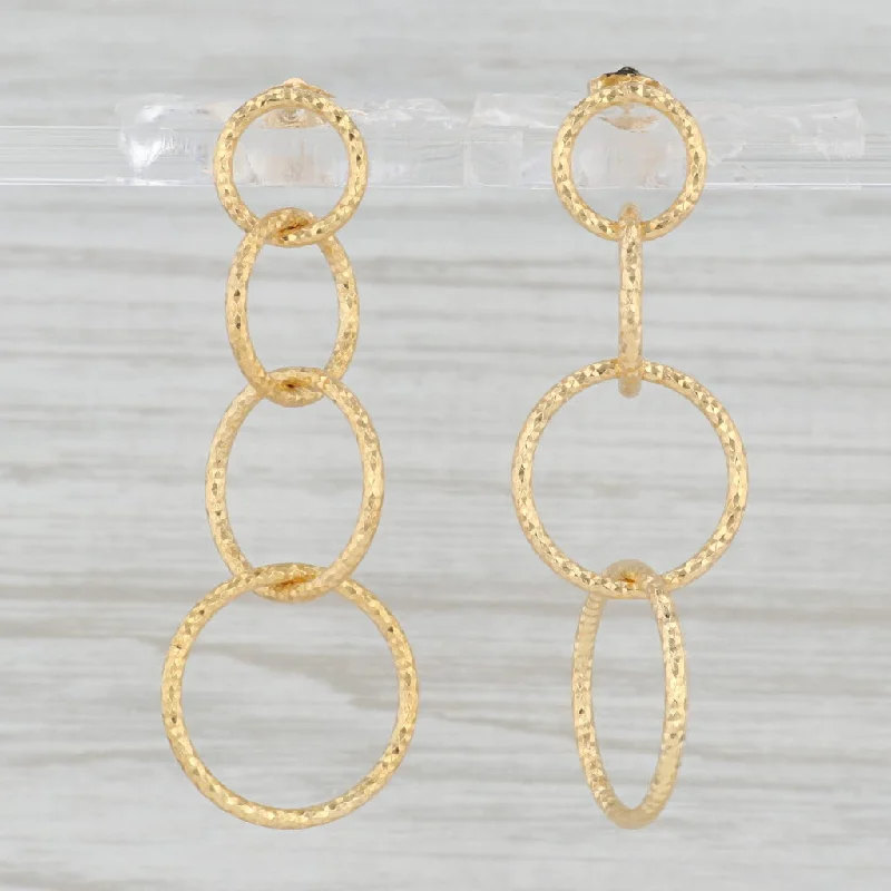 women's earrings with diamond studs -Dangling Circles Earrings 14k Yellow Gold Pierced Drops